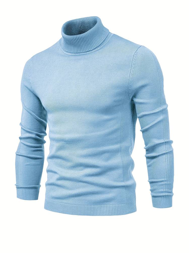 Hellblauer Rollkragenpullover aus Baumwolle, langärmelig, modisch, Herrenmode.