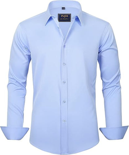 Hellblaues Herrenhemd, langärmelig, Knopfleiste, Business, Baumwolle, Slim Fit.