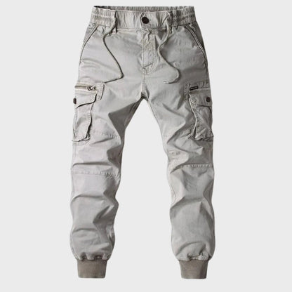 Hellgraue Cargo-Jogginghose für Herren, Baumwolle, Taschen, sportlich, bequem.
