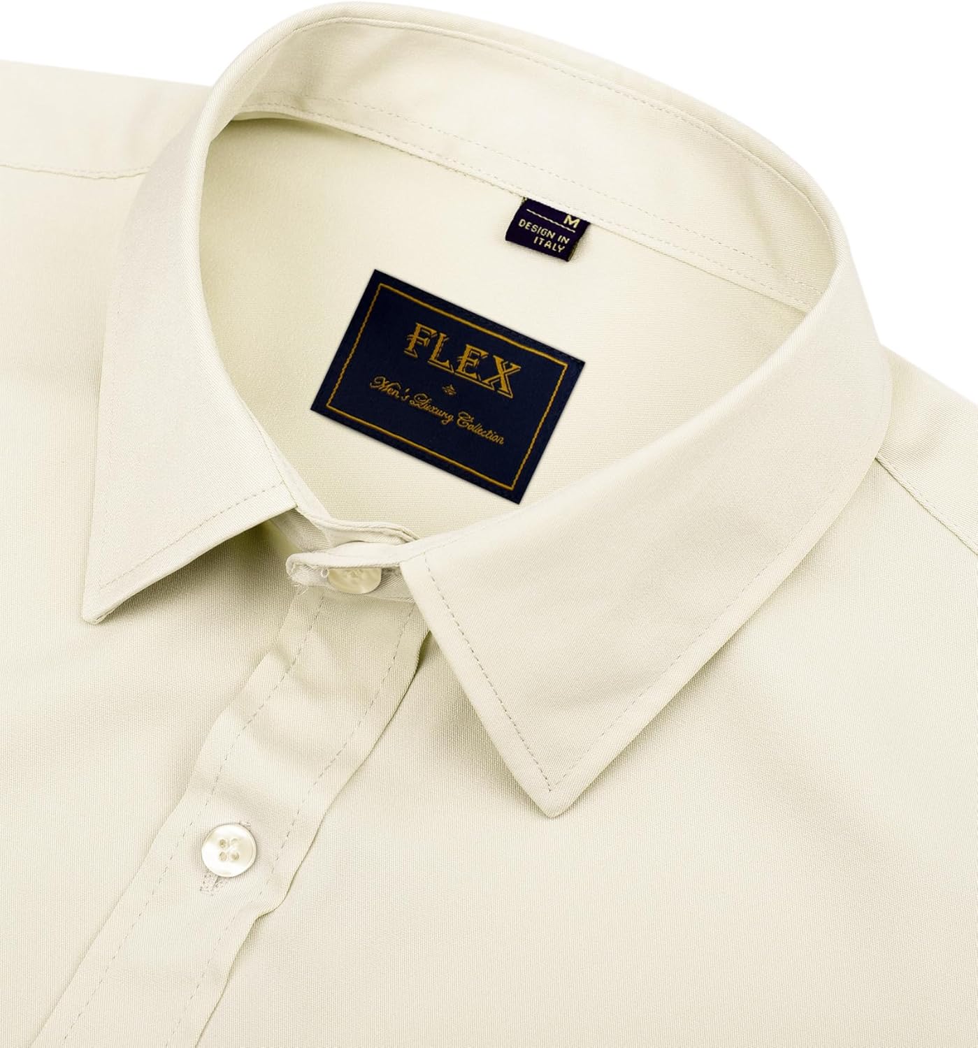 Beige Herrenhemd, Flex, Baumwolle, Knopfleiste, klassischer Kragen, elegante Herrenmode.