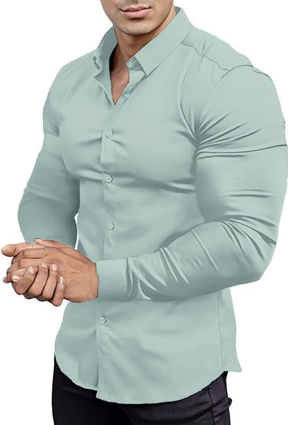 Herren Slim Fit Hemd, hellgrün, langarm, Baumwolle, elegant, Freizeitmode, Business-Look