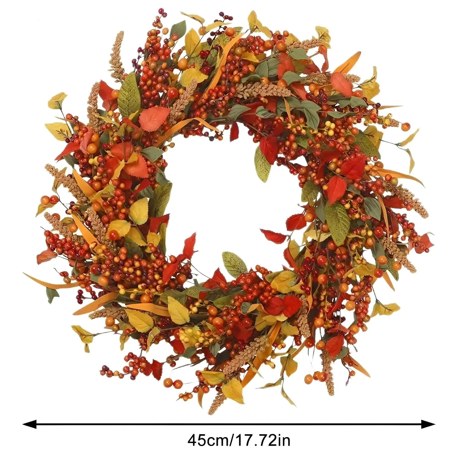 Herbstlicher Türkranz aus Rattan mit Ahornblättern, 45 cm, Feiertagsdeko, Elegare.