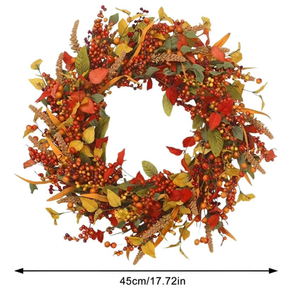 Herbstlicher Türkranz aus Rattan mit Ahornblättern, 45 cm, Feiertagsdeko, Elegare.