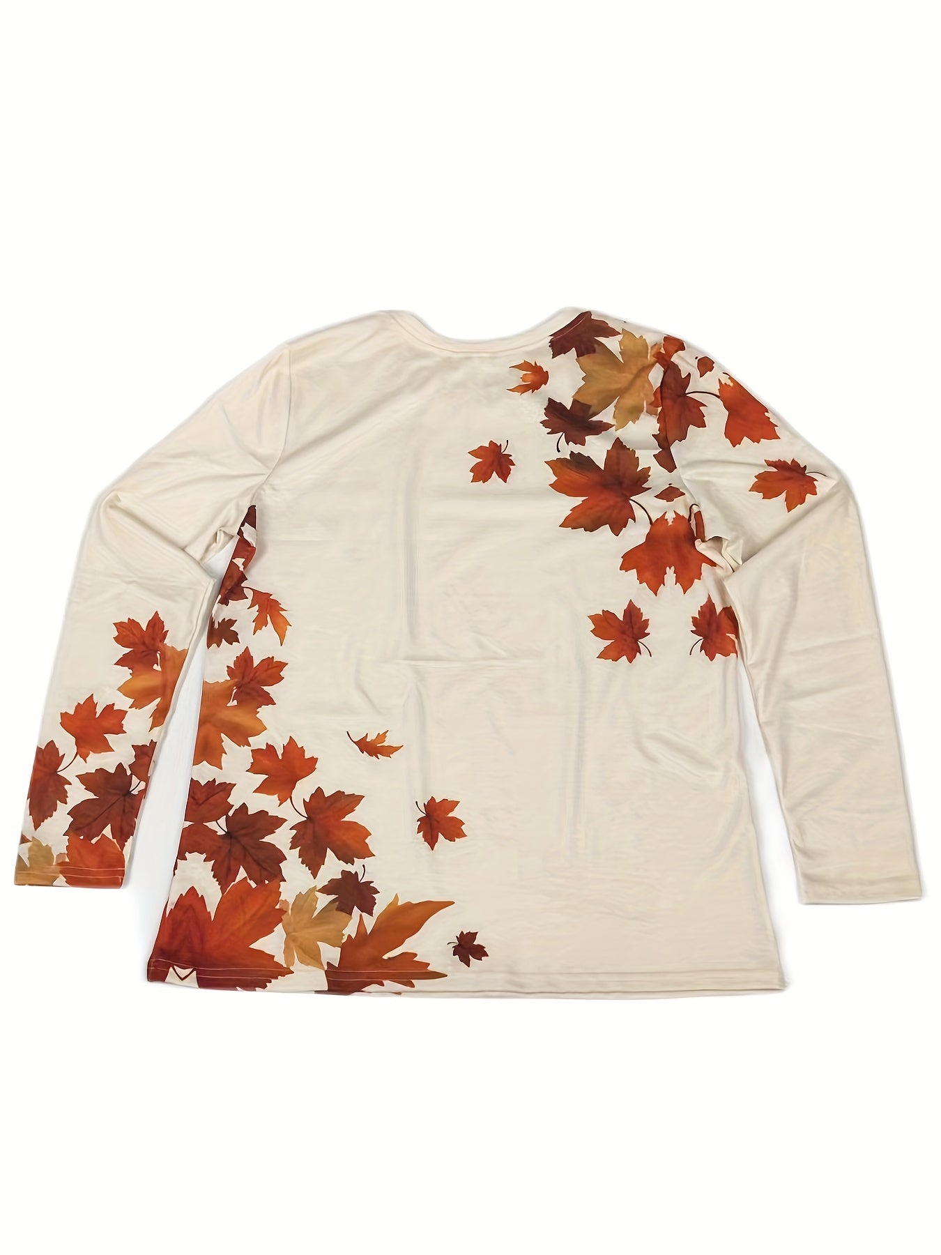 Langarmshirt Damen, beige, Herbstblätter-Design, Baumwolle, modisch, bequem, Freizeitkleidung