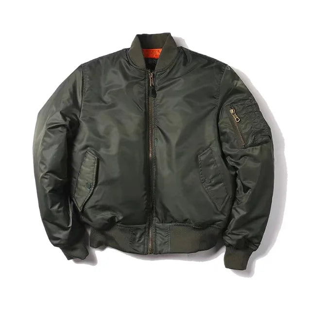 Grüne MA-1 Bomberjacke aus Nylon, Herren, Winter, Outdoor, amerikanischer Militärstil.