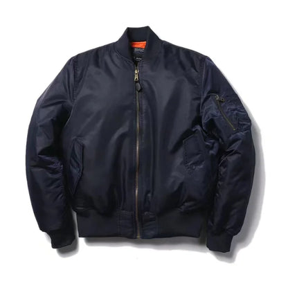Schwarze MA-1 Bomberjacke aus Nylon, Herren, Winter, Outdoor, Militärstil, Reißverschluss.