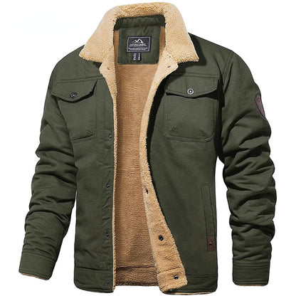 Grüne Herren-Bomberjacke mit Teddyfutter, warm, modisch, ideal für Herbst und Winter.