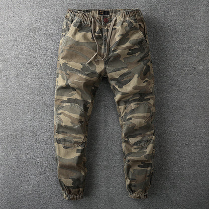 Herren Camouflage Cargo-Hose, grün, Baumwolle, elastischer Bund, Outdoor-Mode, robust.