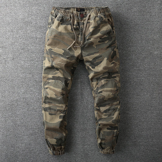 Herren Camouflage Cargo-Hose, grün, Baumwolle, elastischer Bund, Outdoor-Mode, robust.