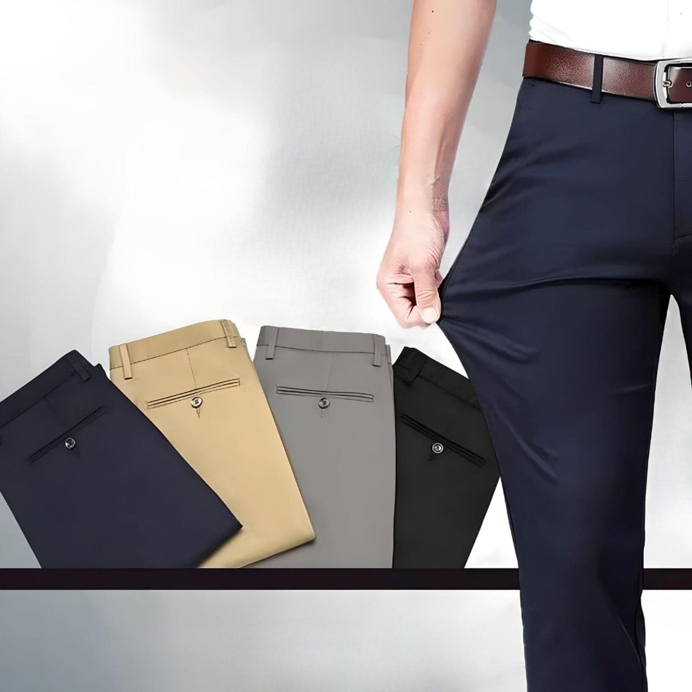 Herren Stretchhosen in Blau, Beige, Grau, Schwarz; elegante Businessmode, bequem, vielseitig.
