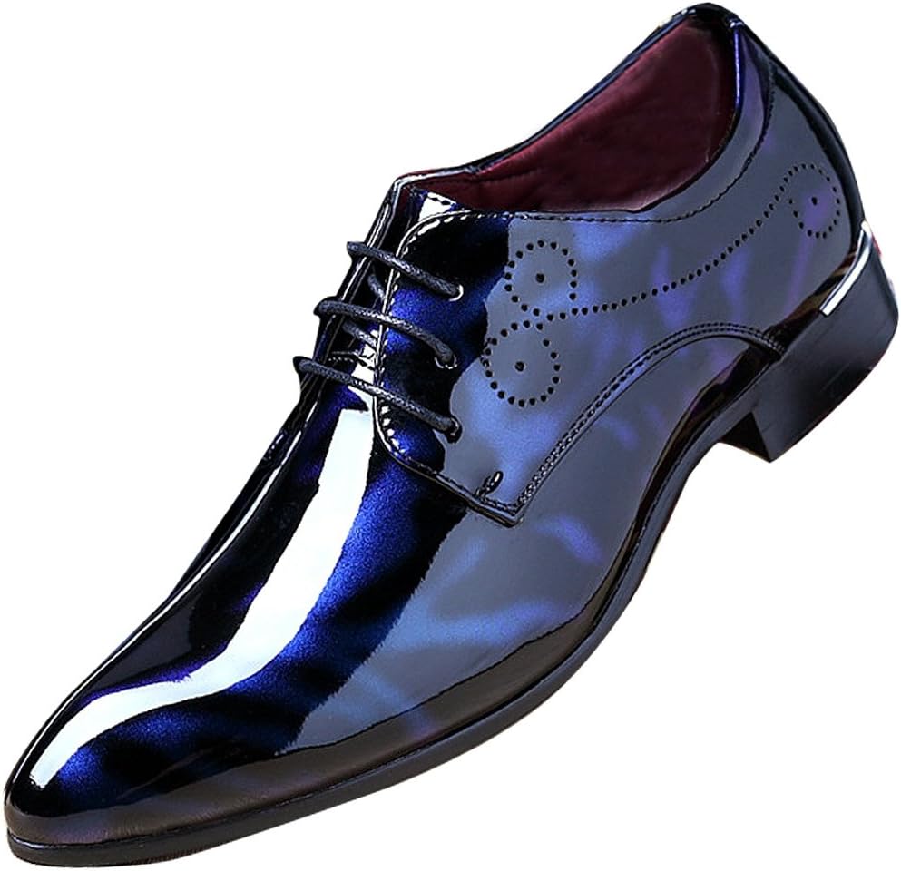 Herren Lackleder Oxford Schuh, glänzend blau, elegantes Design, formelle Anlässe.