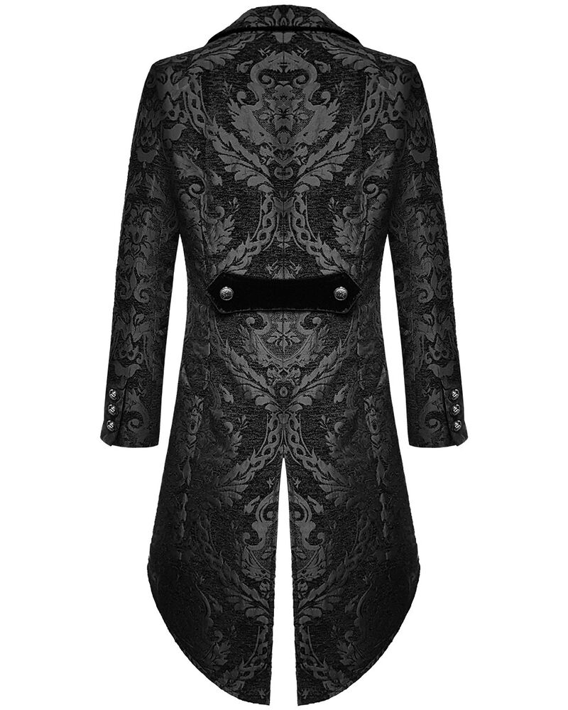 Schwarzer Brokat-Damast Herren-Gothic-Steampunk-Frack, eleganter Hochzeitsmantel.
