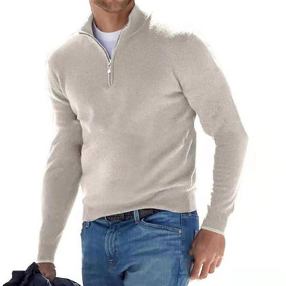 Herrenpullover aus Kaschmir, beige, mit Reißverschluss, modisch, bequem, hochwertig.