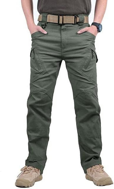 Grüne taktische Hose für Herren, Outdoor, mit Taschen, robust, bequem, ideal für Wandern.