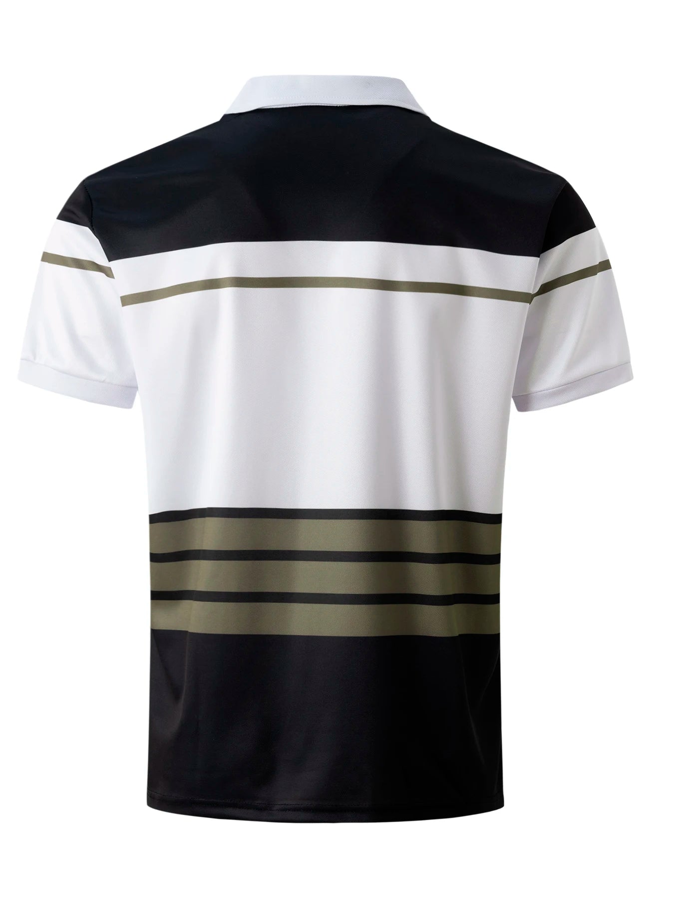 Herren-Poloshirt, schwarz-weiß, Streifenmuster, Kurzarm, Freizeitmode, Polyester.