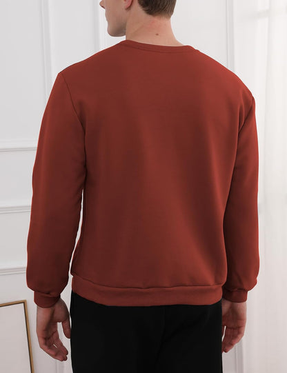 Mann in rostbraunem Sweatshirt aus Baumwolle, Rückansicht, lässige Mode, Herrenbekleidung.