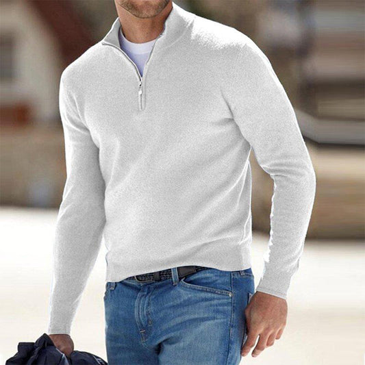 Weiße Herrenstrickjacke mit Reißverschluss, lässig, modisch, bequem, ideal für Herbst.