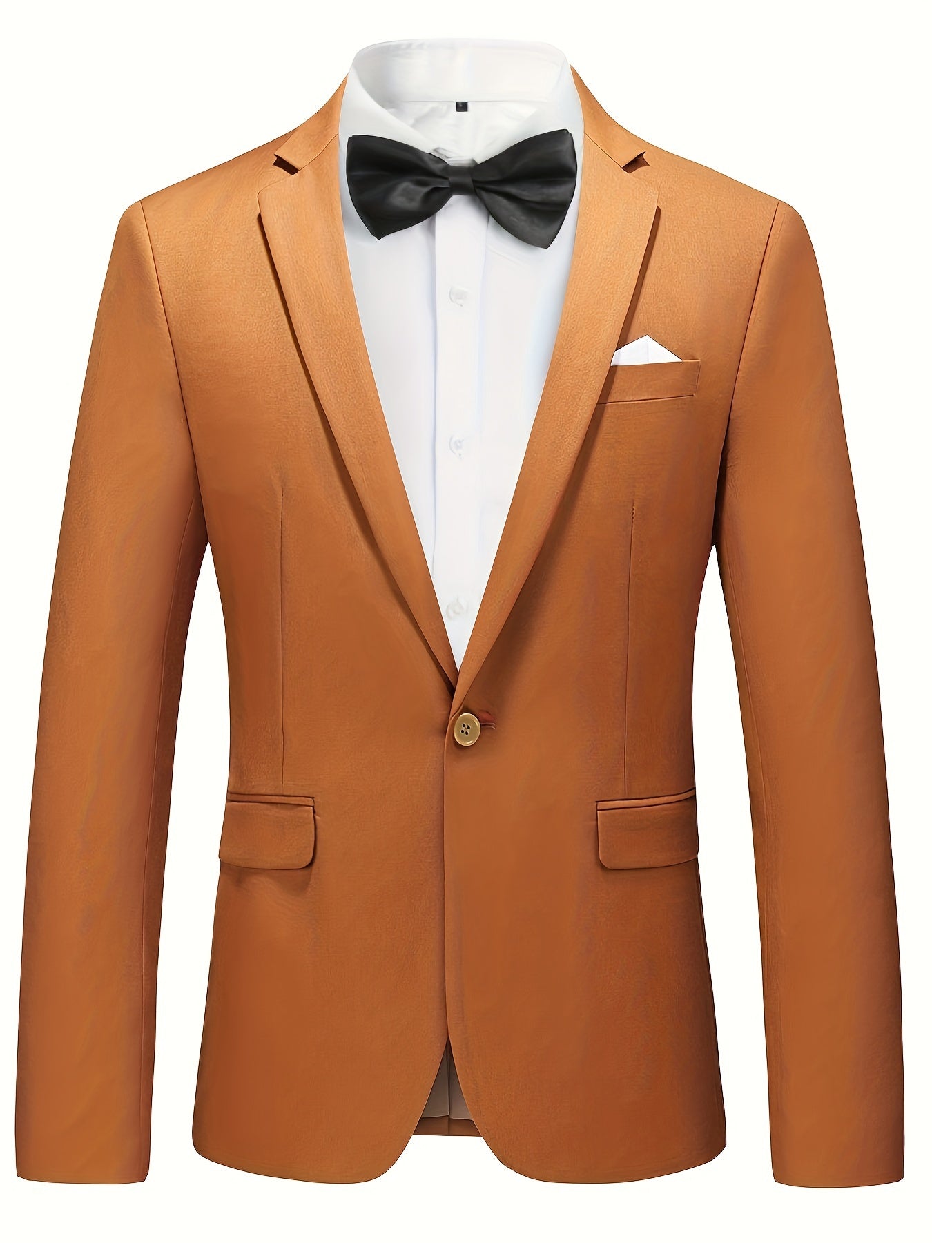 Herren Anzugjacke, braun, mit schwarzer Fliege und weißem Hemd, elegant, formell.