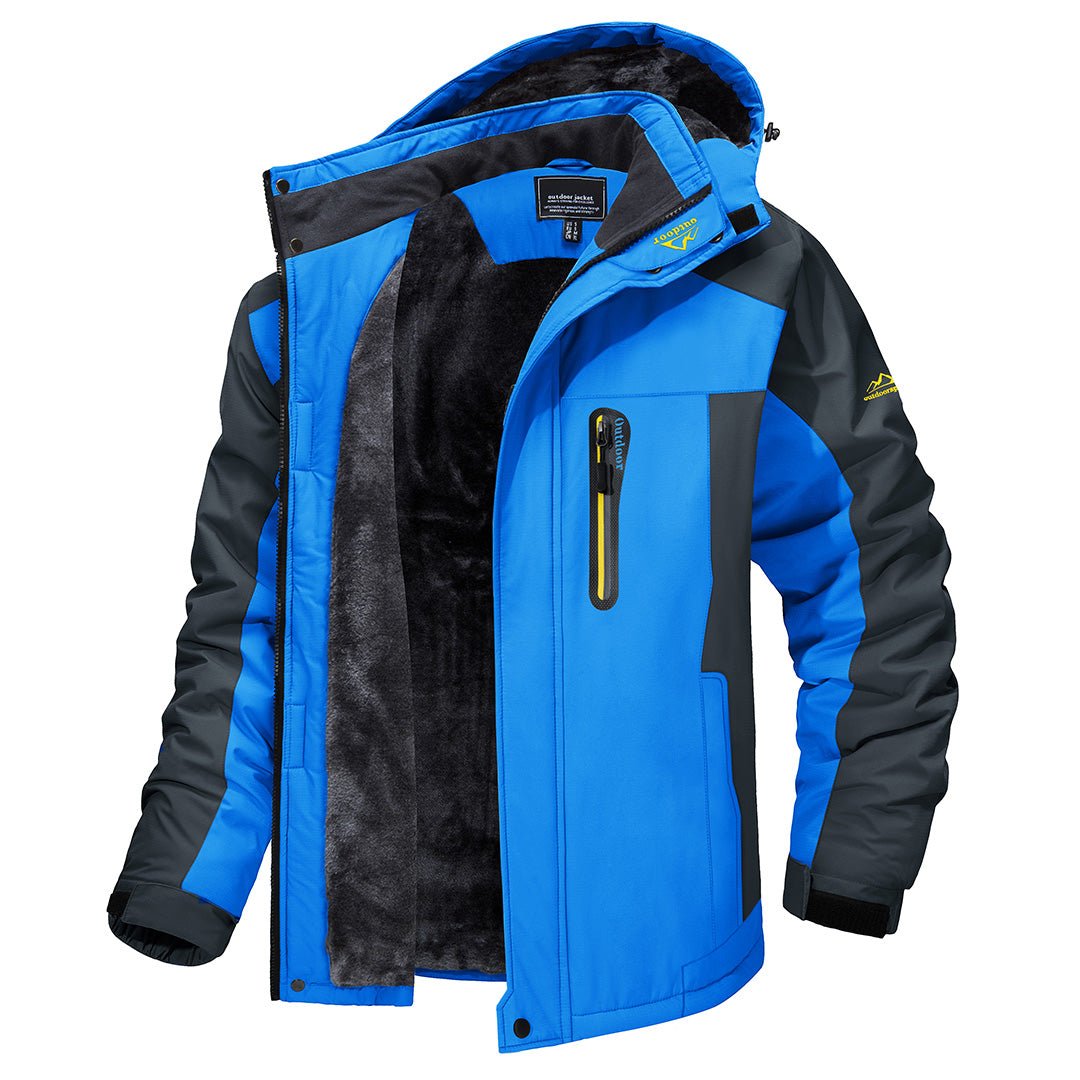 Wasserdichte Herren-Skijacke, blau, winddicht, mit Kapuze, ideal zum Wandern und Snowboarden.