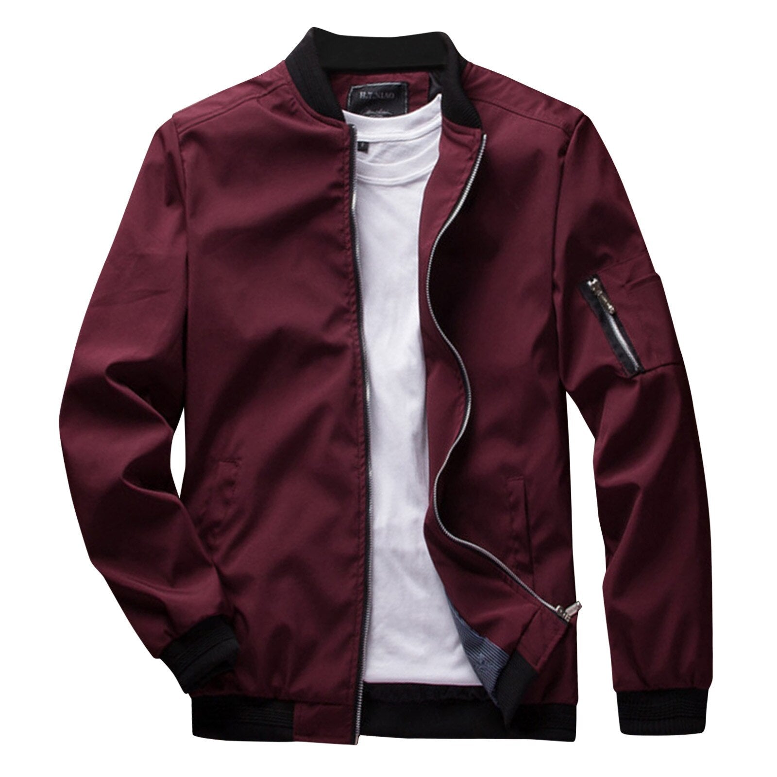 Bordeaux Herren Sommerjacke, Reißverschluss, Bomberstil, modisch, leicht, Freizeitkleidung.