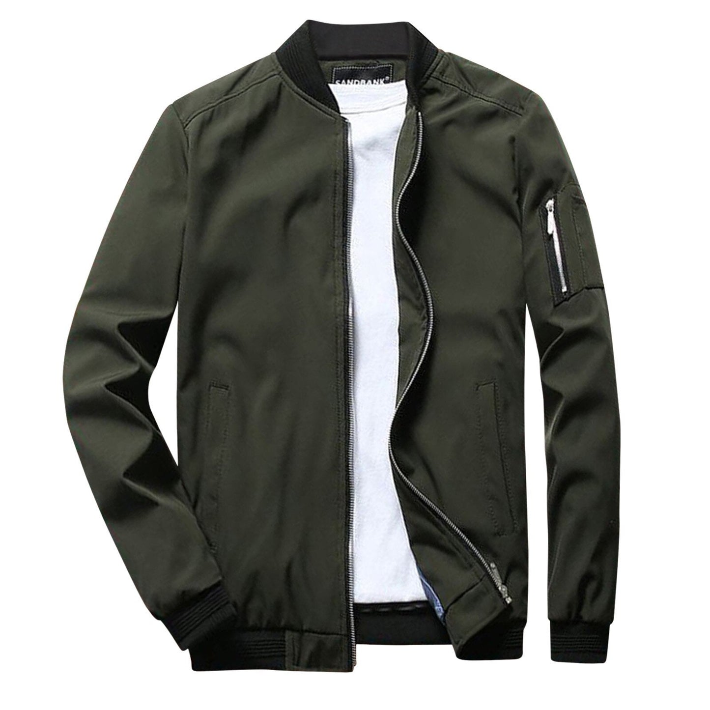 Grüne Herren-Sommerjacke, kurz, stilvoll, Reißverschluss, Bomberjacke, Freizeitmode.