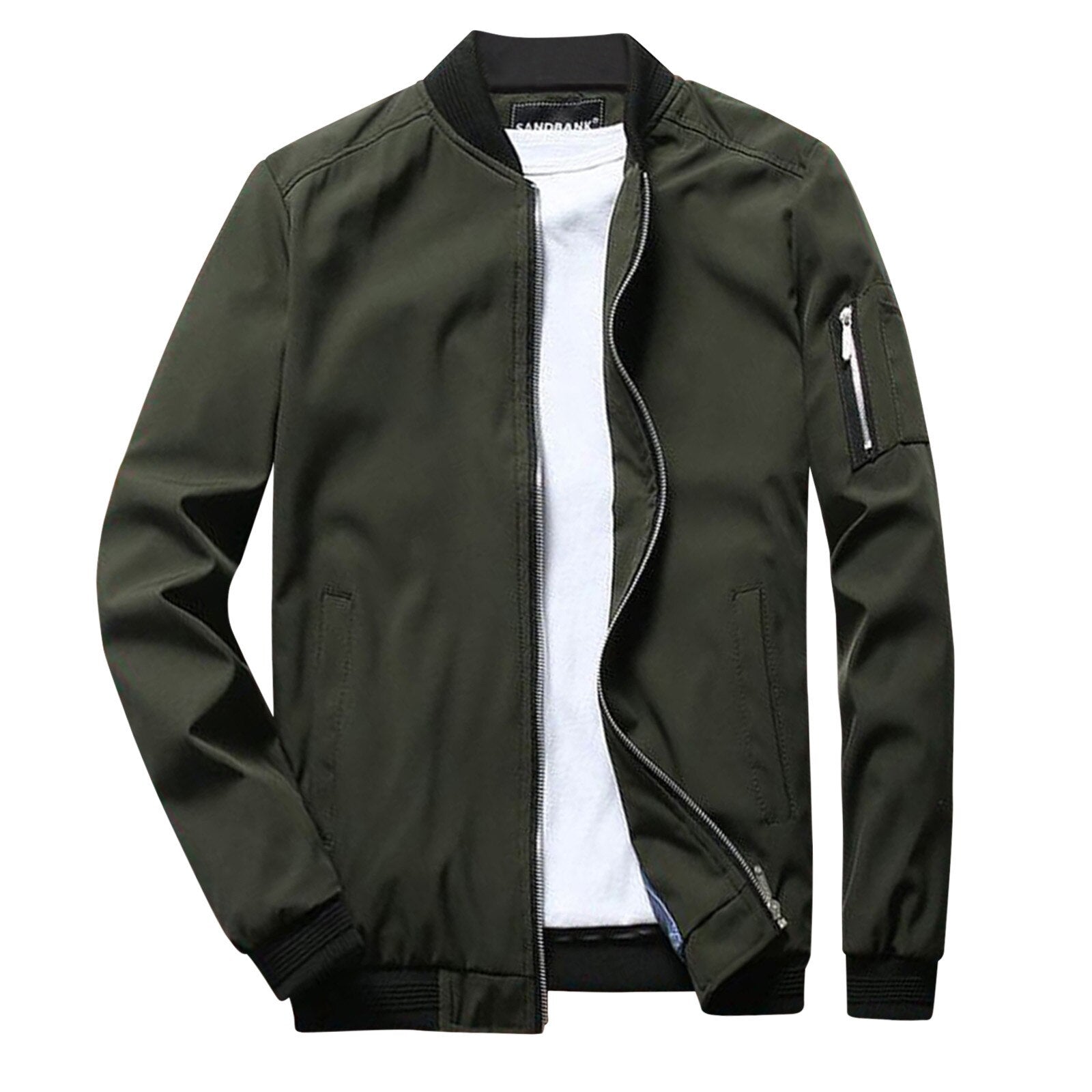 Grüne Herren-Sommerjacke, kurz, stilvoll, Reißverschluss, Bomberjacke, Freizeitmode.