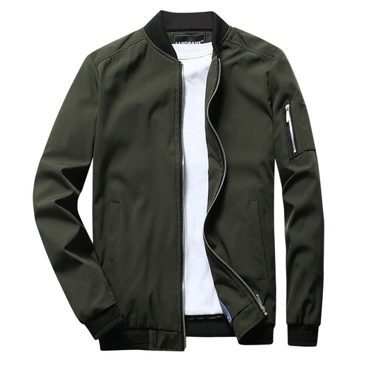 Grüne Herren-Sommerjacke, kurz, stilvoll, Reißverschluss, Bomberjacke, Freizeitmode.