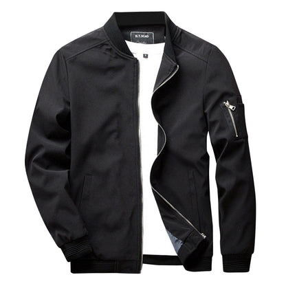 Schwarze Herren-Sommerjacke, Reißverschluss, modisch, leicht, Freizeitkleidung.