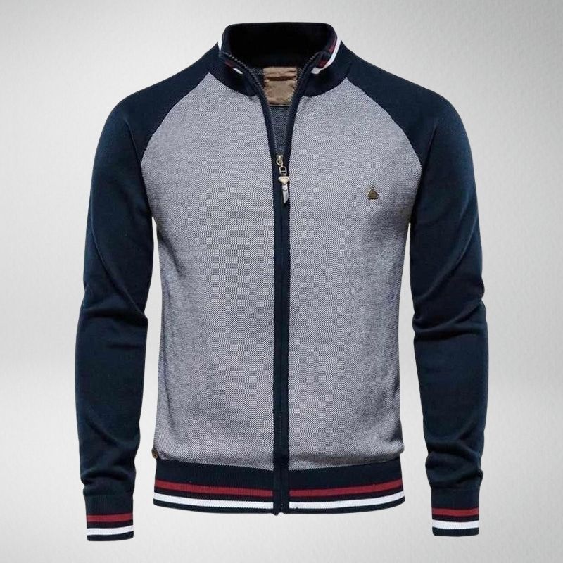 Herren Strickjacke, grau-blau, Reißverschluss, sportlich, Baumwolle, modisch, Freizeitkleidung