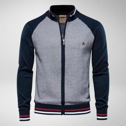Herren Strickjacke, grau-blau, Reißverschluss, sportlich, Baumwolle, modisch, Freizeitkleidung