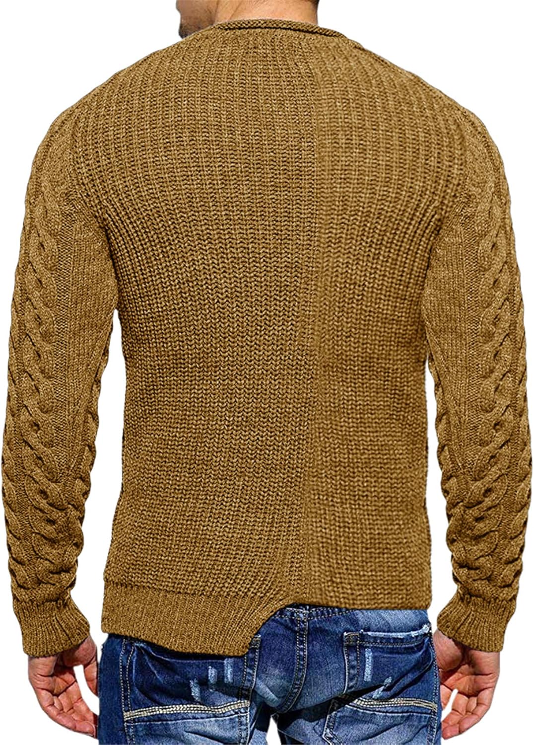 Brauner Herren-Strickpullover, Zopfmuster, langärmelig, modisch, bequem.