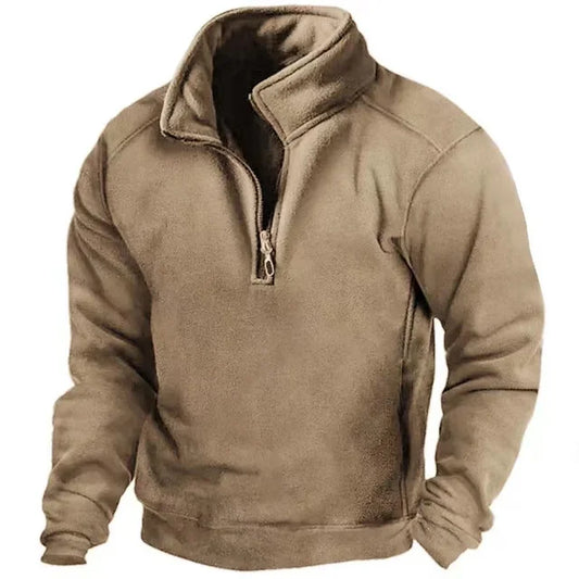 Braune Herren-Outdoor-Polar-Fleecejacke, winddicht, mit Reißverschluss, warm und taktisch.