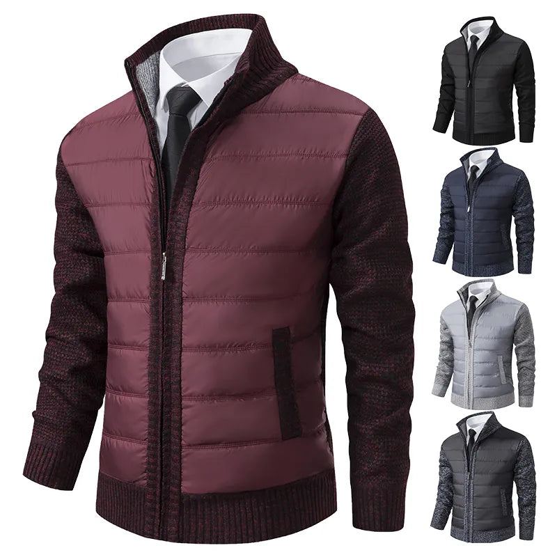 Herren Steppjacke, burgunderrot, Reißverschluss, warm, modisch, Herbst-Winter, casual.