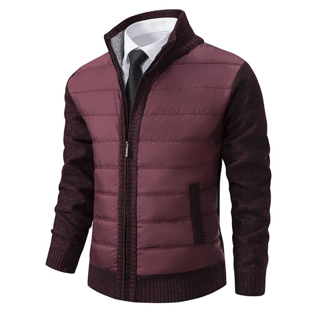 Herren Winterjacke, burgunderrot, gesteppt, Reißverschluss, modisch, warm, casual.