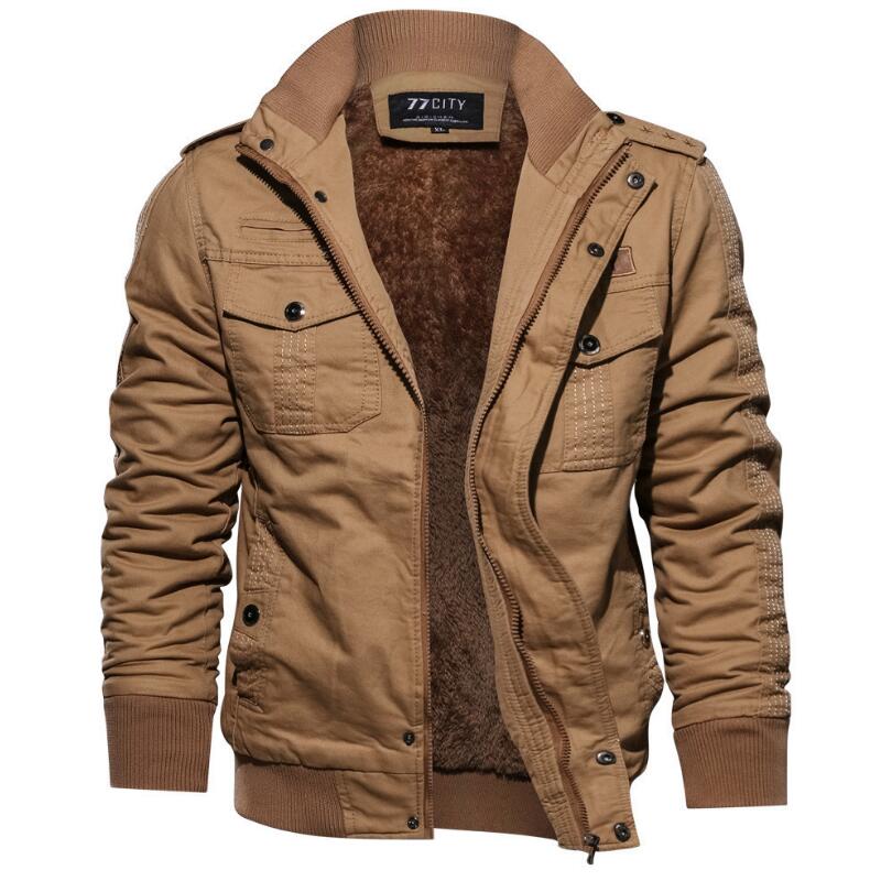 Braune Herrenjacke mit Kapuze, Reißverschluss, Taschen, gefüttert, Baumwolle, modisch.