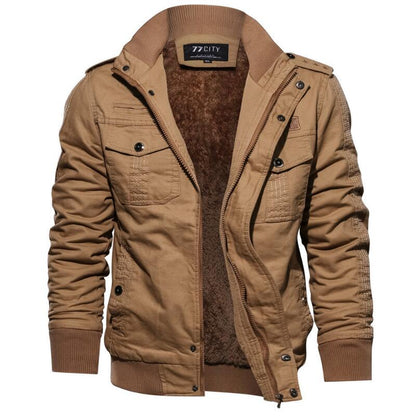 Braune Herrenjacke mit Kapuze, Reißverschluss, Taschen, gefüttert, Baumwolle, modisch.