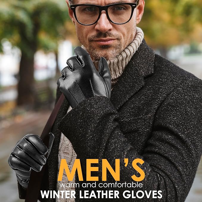 Männer Winter Lederhandschuhe, schwarz, warm, bequem, stilvoll, Outdoor, Herbstmode.