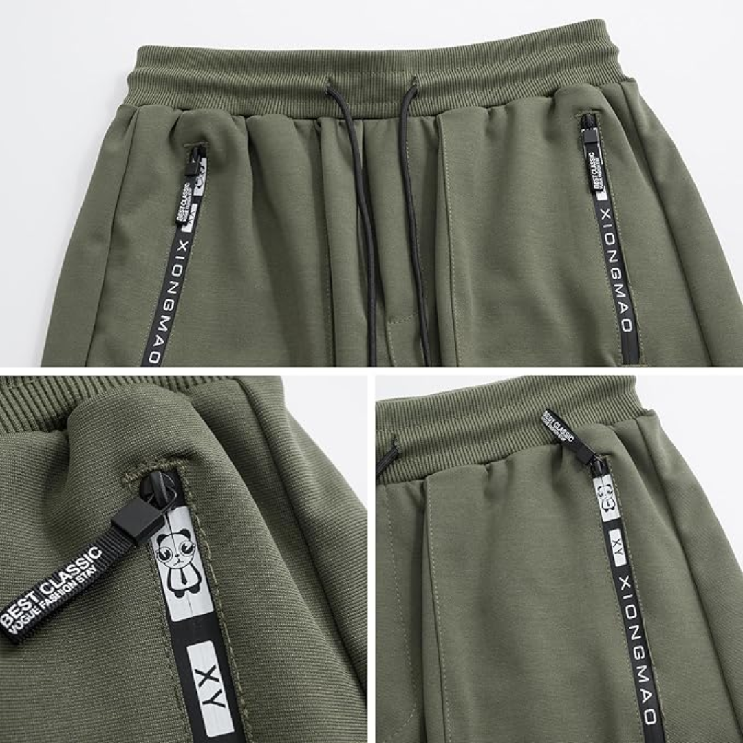 Grüne Jogginghose mit Reißverschlusstaschen, XIONGMAO-Logo, Baumwolle, Herrenmode.