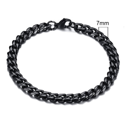 Schwarzes Edelstahlarmband, 7mm, kubanische Gliederkette, Herren, modisch, robust.