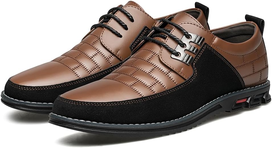 Braune Herren-Ledersneaker mit schwarzem Wildleder, Schnürsenkel, rutschfeste Sohle.