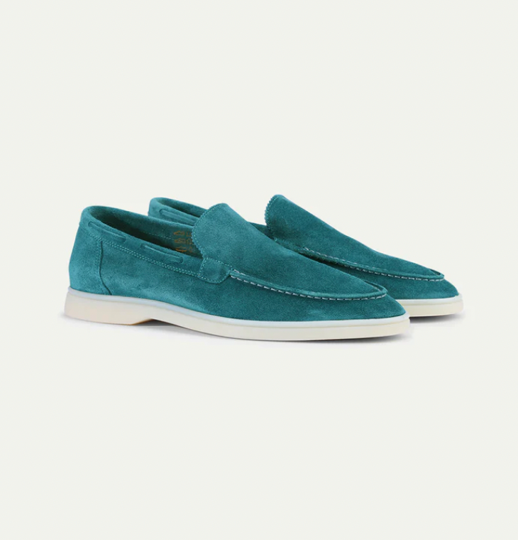 Türkise Herren-Lederloafer, Wildleder, elegante Freizeitschuhe, rutschfeste Sohle.