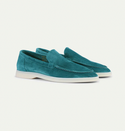 Türkise Herren-Lederloafer, Wildleder, elegante Freizeitschuhe, rutschfeste Sohle.