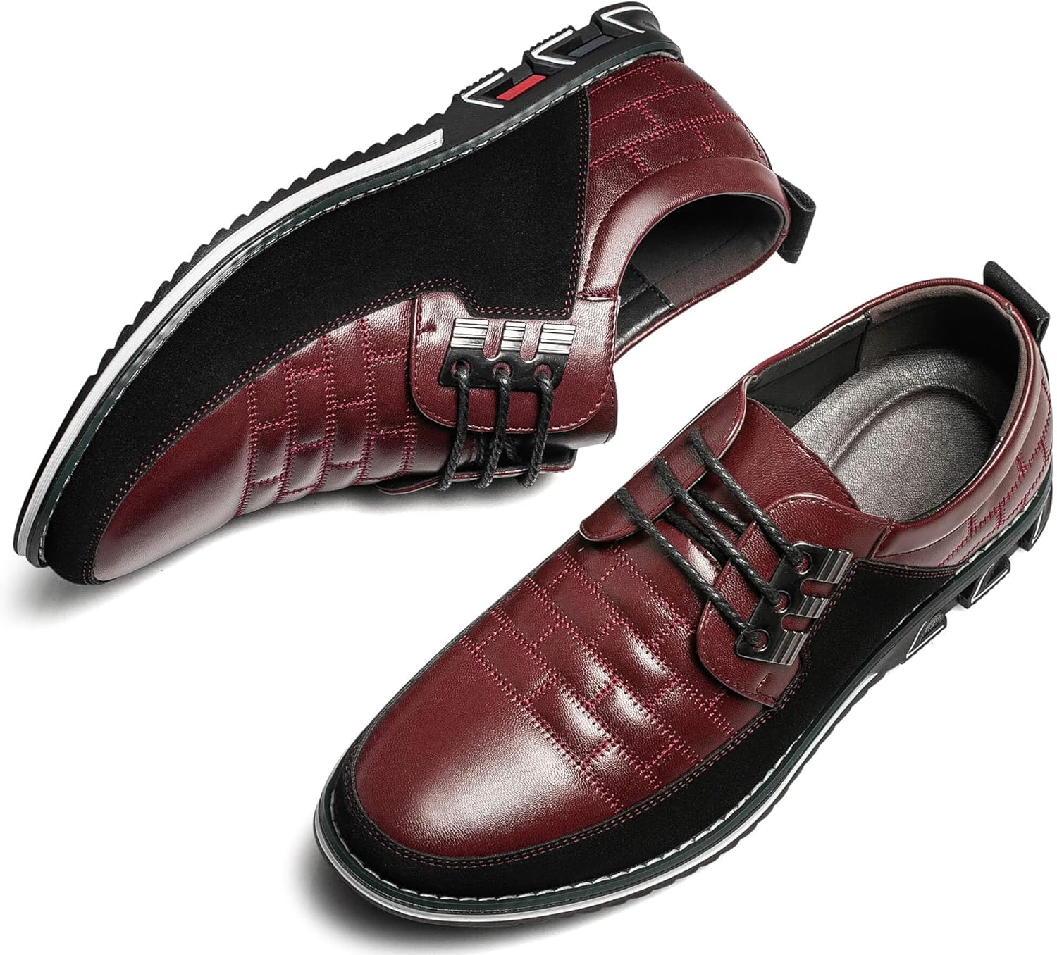 Herren-Lederhalbschuhe, rot-schwarz, rutschfeste Sohle, modisch, bequem, elegant