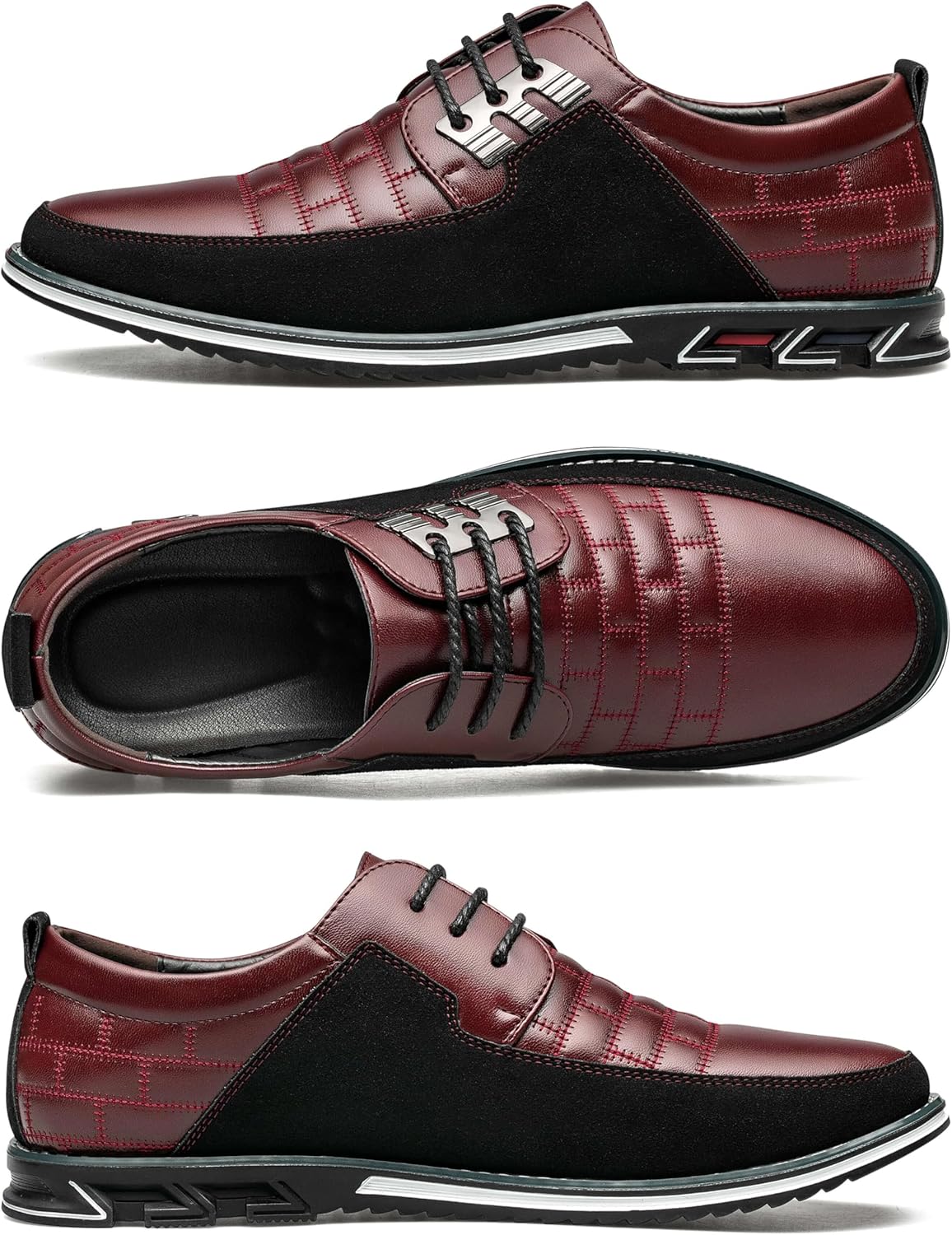 Herren-Ledersneaker, rot-schwarz, rutschfest, atmungsaktiv, modisch, Freizeit.