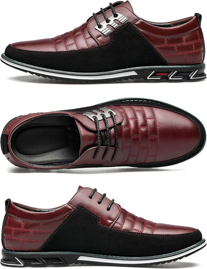 Herren-Ledersneaker, rot-schwarz, rutschfest, atmungsaktiv, modisch, Freizeit.