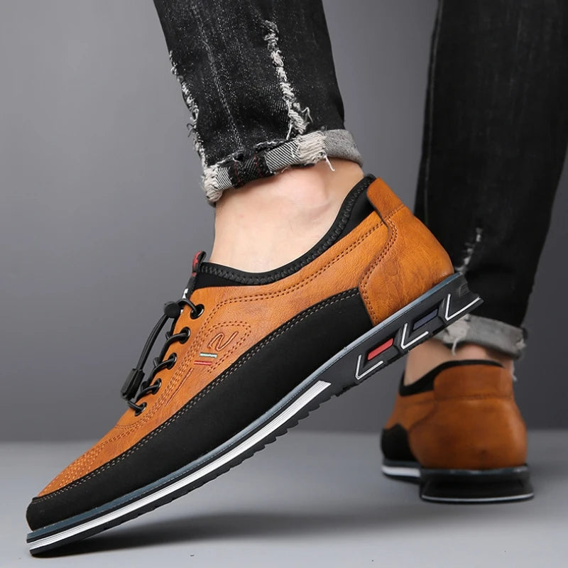 Herren Freizeitschuhe, braun-schwarz, Leder, sportlich, rutschfeste Sohle, modisch, bequem.