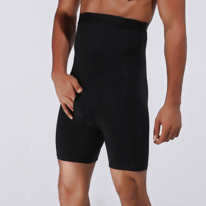 Herren Shapewear Shorts, schwarz, nahtlos, Bauchkontrolle, figurformend, elastisch.