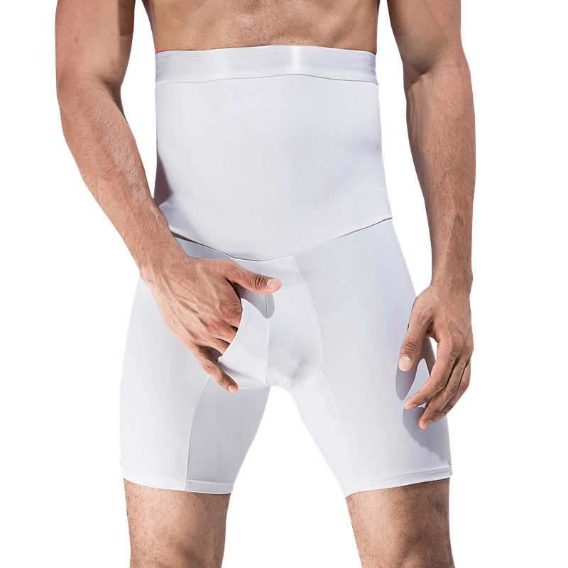 Männer Shapewear Shorts, weiß, nahtlos, Bauchkontrolle, elastisch, figurformend.