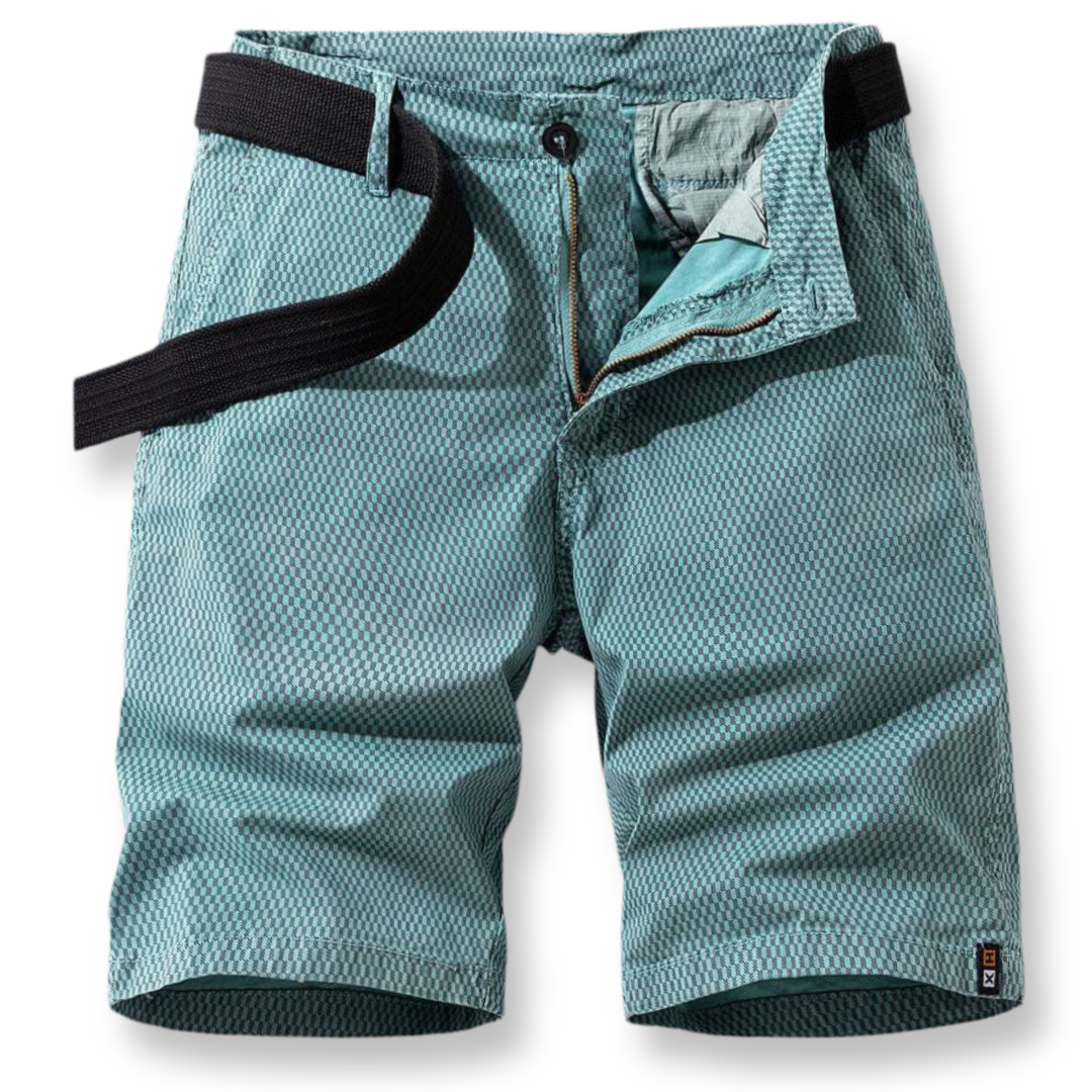 Herren-Shorts, türkis, Baumwolle, mit Gürtel, Sommermode, Freizeitkleidung, atmungsaktiv.