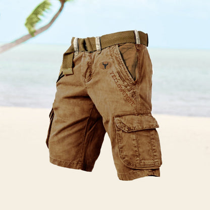 Braune Cargo-Shorts aus Baumwolle mit Gürtel, ideal für Sommer und Outdoor-Aktivitäten.